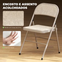 HOMCOM Conjunto de 2 Cadeiras Dobráveis com Encosto e Estrutura de Aço para Sala de Estar escritório Estúdio 45x46x78 cm Bege(m-4)