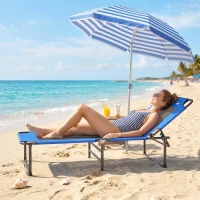 Outsunny Espreguiçadeira Dobrável com Encosto Ajustável em 4 Posições Alças e Encosto de Textilene Suporta até 120 kg 175x58x68 cm Azul(m-9)