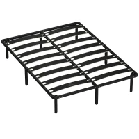 HOMCOM Estrutura 140x190 cm Estrado de Cama de Plataforma de Aço com Ripas de Álamo Fácil de Montar Carga 350 kg Preto(m-1)