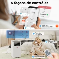 HOMCOM Climatiseur mobile 10000BTU, climatiseur portable 4 en 1 refroidissement déshumidificateur ventilateur mode nuit, blanc(m-5)