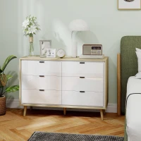 HOMCOM Cómoda 6 Gavetas Cómoda Quarto com Pernas de Madeira Estilo Moderno 110x40x75 cm Branco Brilhante e Carvalho(m-9)