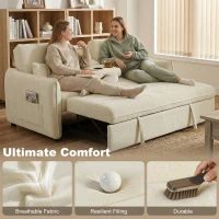 HOMCOM 3-in-1 Verstelbare Slaapbank, Tweezitter met Bekerhouders, Verstelbare Rugleuning en Zijvakken, Beige(m-6)