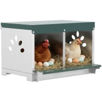 PawHut Ponedero para Gallinas de Acero Galvanizado con 2 Huecos para 2 Gallinas con Techo Impermeable y Ventilación Plateado y Verde(m-6)