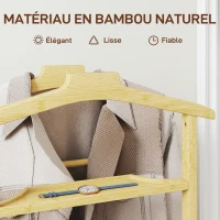 HOMCOM Portant à vêtements sur roulettes, porte-manteaux en bambou, double cintre intégré, 47 x 33,7 x 105,5 cm, bois naturel(m-6)
