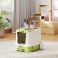 PawHut Maison de toilette pour chat bac à litière fermé chat avec porte translucide pelle incluse 40,5 x 52,5 x 42,5 cm vert(m-10)
