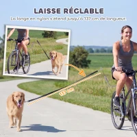 PawHut Laisse de Vélo pour Chien 180 cm en Inox , Fixation Rapide, Ressort Amortisseur, Sangle Ajustable, Argent(m-7)