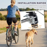 PawHut Laisse de Vélo pour Chien 180 cm en Inox , Fixation Rapide, Ressort Amortisseur, Sangle Ajustable, Argent(m-4)