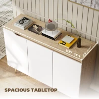 HOMCOM Sideboard Storage Cabinet, Kitchen Cupboard with 3 Doors, 2 Adjustable Shelves and 5 Rubberwood Legs, White and Oak(m-6)