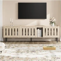 Mobile basso con ante a lamelle, foro passacavi e gambe in metallo, 160x40x47 cm, Color legno(m-4)