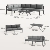 Outsunny 3 Pieces Garden Furniture Set, Aluminium Corner Lounge Set with Adjustable Backrest and Coffee Table(m-3)