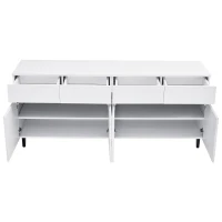 Madia laccata lucida, 4 cassetti, 2 ante con ripiani regolabili, 160x40x68 cm, Bianco(m-7)