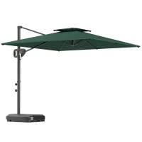 Outsunny Cantilever Parasol with Weighted Base Double Top Garden Parasol Square Hanging Patio Umbrella with Crank Tilt Dark Green(m-10)