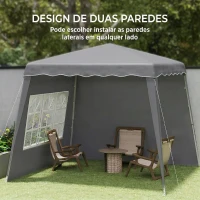 Outsunny Tenda Dobrável com 2 Paredes Laterais Altura Ajustável Proteção UV50+ e Bolsa de Transporte 240x240x250 cm Cinza(m-4)