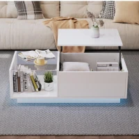 Tavolino da salotto regolabile in altezza a LED con spazio a scomparsa, 100x50x33 cm, Bianco(m-4)