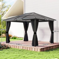 Outsunny 3 x 3.6m Hardtop Gazebo Canopy with Polycarbonate Roof, Aluminium Frame, Permanent Pavilion Garden Gazebo with Netting and Curtains for Patio, Deck, Dark Grey(m-3)
