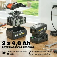 Outsunny Motosserra Elétrica Extensível 1,94-2,56 m com 2 Baterias de 4,0 Ah, Carregador Duplo Bloqueio e Lubrificação Automática(m-6)