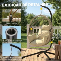 Outsunny Cadeira Suspensa Cadeira Rede Balanço Interior e Exterior Cesto Dobrável Almofada Acolchoada Cáqui(m-7)