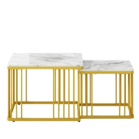 Set 2 tavolini quadrati da salotto con piedini regolabili, 60x60x45 cm/45x45x40 cm, Bianco(m-2)