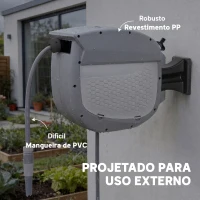 Outsunny Carretel de Mangueira para Jardim 20+1,9 m com Bico de 2 Modos Bloqueio Automático e Retracção Suporte Orientável 180° Cinza(m-8)