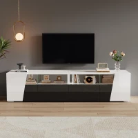 Mobile TV laccato lucido a LED, 180x38.5x45 cm, Bianco e Nero(m-4)