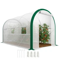 Outsunny Tunnel-Gewächshaus, Treibhaus, Reißverschlusstüren, Netzfenster, Metallrahmen, 3,5 x 2 x 2m, Weiß(m-11)