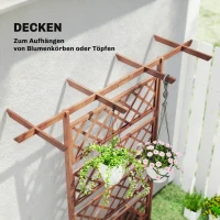 Outsunny Pflanzkasten mit Rankengitter, Eckige Pflanzenbox aus Holz mit Rückenspalier für Kletterpflanzen und Dach(m-5)