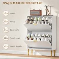 HOMCOM Dulap Slim pentru 12 Perechi de Pantofi, cu 2 Sertare Rabatabile și Rafturi Reglabile, 60x24x91.5 cm, Alb(m-5)