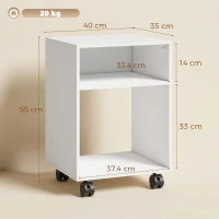 HOMCOM Mueble para Impresora de Madera con Ruedas con Freno y 2 Compartimentos Abiertos, 40x35x55 cm, para Oficina y Estudio, Blanco(m-3)