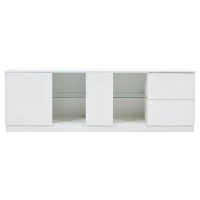 Mobile TV basso, illuminazione ambientale a LED, 2 cassetti, per soggiorno e camera da letto, 160L x 40P x 52A cm, Bianco(m-2)