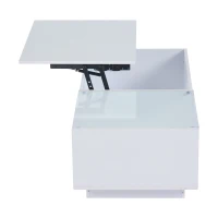 Tavolino da salotto regolabile in altezza a LED con spazio a scomparsa, 100x50x33 cm, Bianco(m-7)