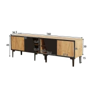 Mobile TV basso con 4 ripiani e 7 piedini, 160x36.5x45 cm, Color legno e Nero(m-3)
