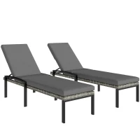 Outsunny 2er Set Sonnenliege Polyrattan Gartenliege mit 5-Fach verstellbar Rückenlehne Auflage bis 120kg Hellgrau(m-11)