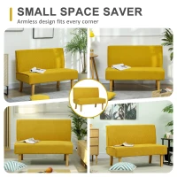 Sofa 2-osobowe, żółte, z drewnianymi nogami, styl cord(m-7)