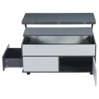 Tavolino da salotto regolabile in altezza con leva idraulica e 4 ruote girevoli, 100x98x65 cm, Grigio e Bianco(m-9)