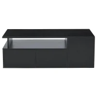Tavolino da salotto a LED a 2 cassetti con ripiani semiaperti, 100x50x35 cm, Nero(m-2)