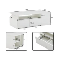 Tavolino da salotto a LED con 2 cassetti e ripiani semiaperti, 100x50x35 cm, Bianco(m-3)