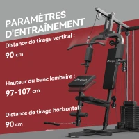 HOMCOM Station de musculation avec barre de traction et butterfly, poulie et extenseur de jambes – 12 poids de 65 kg en tout – appareil de musculation à domicile(m-7)