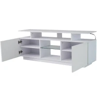 Mobile TV a 5 ripiani aperti con strisce LED autoadesive, 140x35x55 cm, Bianco(m-8)