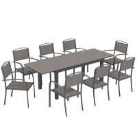 Outsunny Conjunto de Mesa y Sillas Jardín con Mesa Extensible Marco de Aluminio 8 Sillas y Tablero de Lamas de Madera Plástica