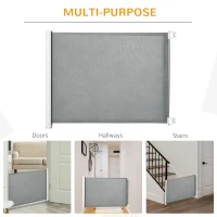 PawHut Retractable Dog Gate for Stairs, Safety Pet Barrier for Home Doorway, Room Divider 115L x 82.5Hcm, Grey(m-16)