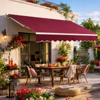 Outsunny 3 x 2.5m Manual Retractable Awning for Patio 45-75° Sun Canopy with Waterproof Fabric - Wine Red(m-13)