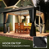 Outsunny 3 x 3.6m Hardtop Gazebo Canopy with Polycarbonate Roof, Aluminium Frame, Permanent Pavilion Garden Gazebo with Netting and Curtains for Patio, Deck, Dark Grey(m-7)