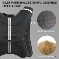 HOMCOM Gilet lesté de 8 kg, veste lestée, pour homme et femme, avec poche de rangement, tissu Oxford, sable métallique, noir(m-5)