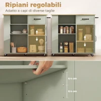 HOMCOM Carrello da Cucina con Cassetto, Armadietto e Ripiano Regolabile, Verde Chiaro(m-5)