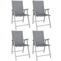 Outsunny Conjunto de 4 Cadeiras de Campismo Dobráveis Cadeiras de Jardim com Tecido Textilene Respirável 58x62x97 cm Cinza Claro(m-10)