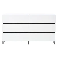 Madia per soggiorno con 6 cassetti, 3 gambe metalliche robuste, 140x39,5x78,5 cm, Bianco+Nero(m-2)