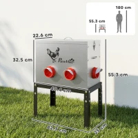 PawHut Automat hrănire găini 18 kg capacitate cu capac cu închidere picioare reglabile 6 deschideri 42,3x25x55,3 cm Argintiu(m-3)