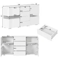 Madia lucida, 2 ante in acrilico e 4 cassetti, 145x35x72 cm, Bianco(m-3)