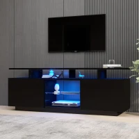 Mobile TV a 5 ripiani aperti con strisce LED autoadesive, 140x35x55 cm, Nero(m-1)