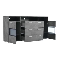 Credenza moderna, 3 cassetti e 3 vani a giorno, 140L x 33,5P x 72,5A cm, Grigio(m-9)